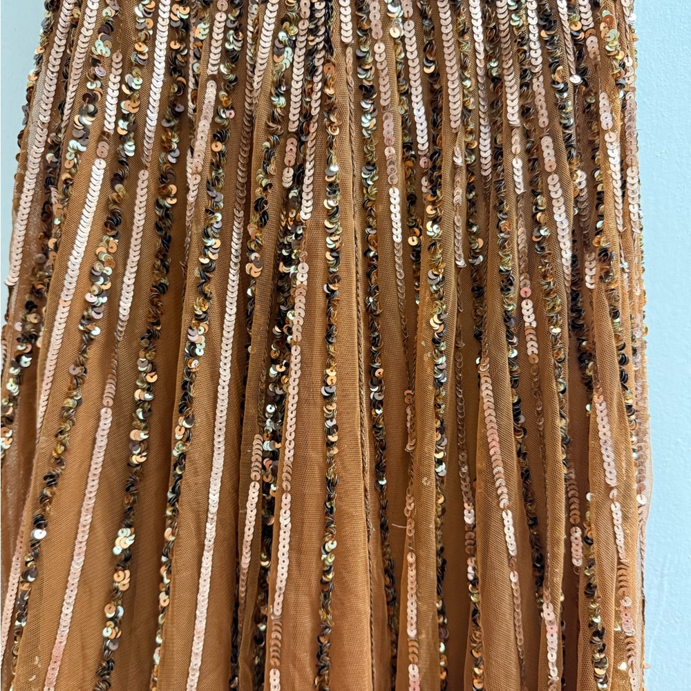 Mac Duggal One-Shoulder Sequin Gown in Copper Brown - Picture 6 of 8